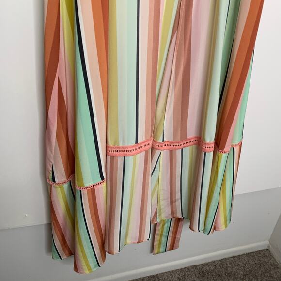 We Are LEONE Contrast Maxi Cardigan Striped Tie Dress Womens Large Medium Silk - Picture 5 of 16